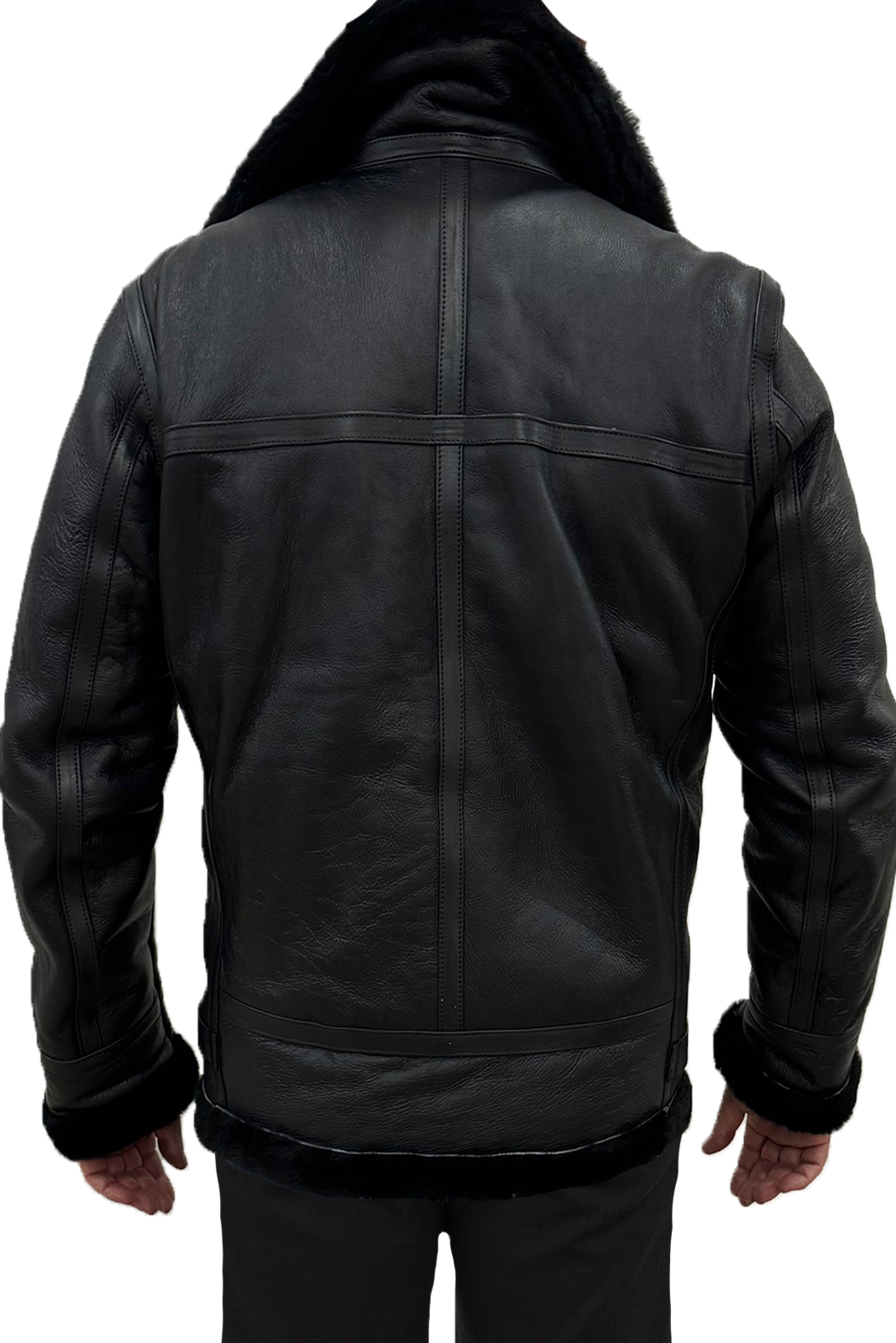 Bomber montone pelo nero uomo con zip aviatore B5