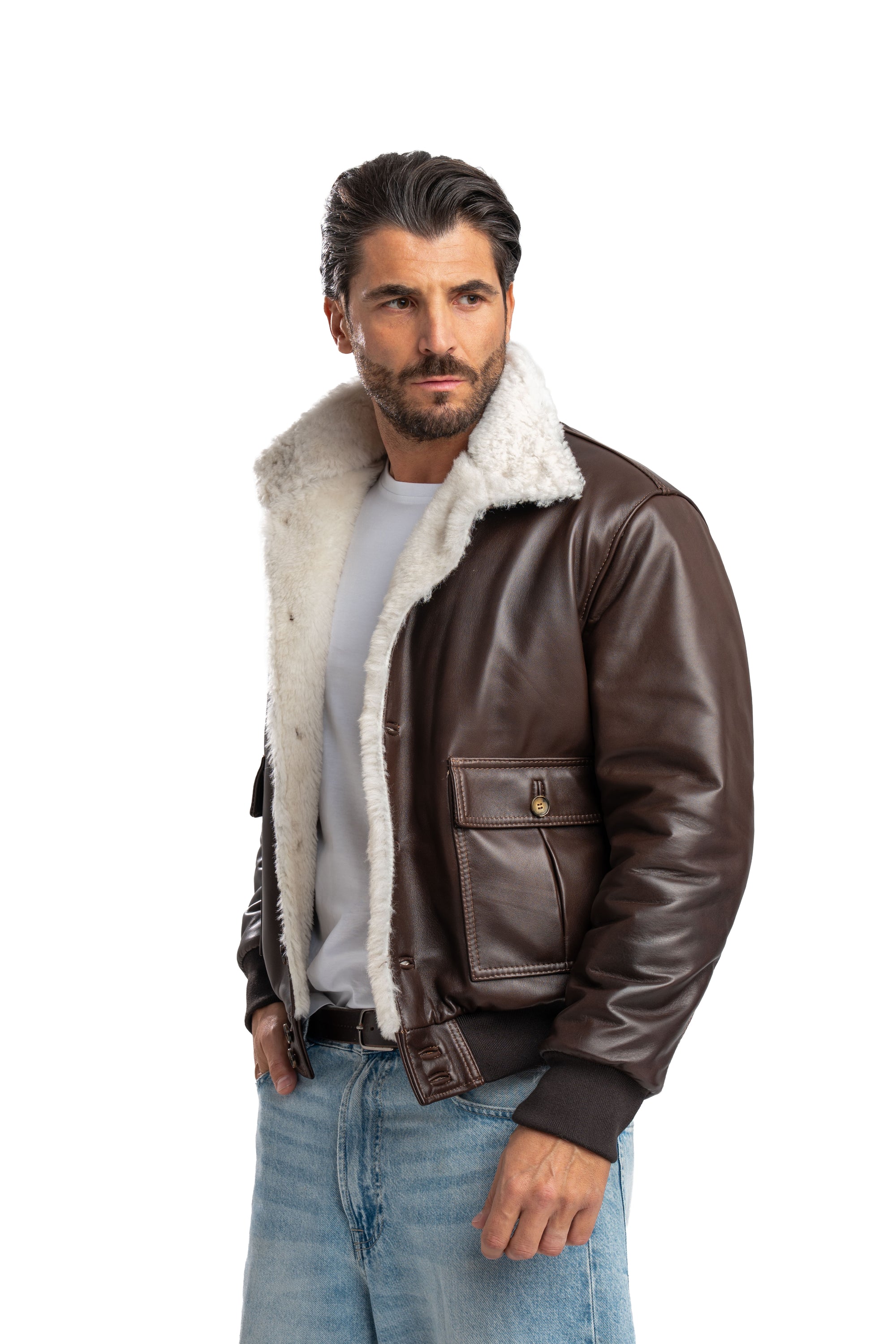 Bomber interamente in montone marrone pelo bianco VAST 2