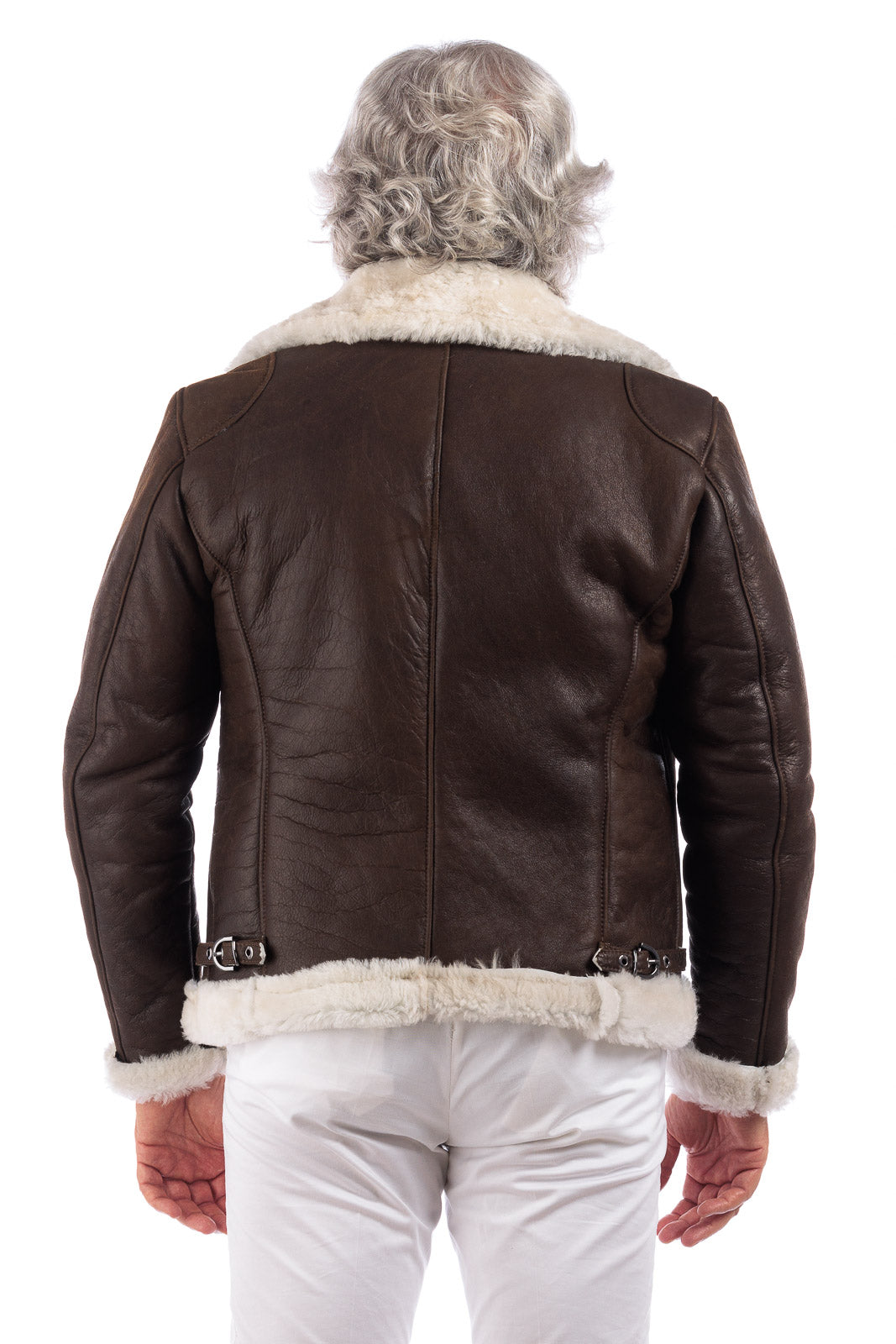 Bomber 77 in montone marrone pelo bianco con zip