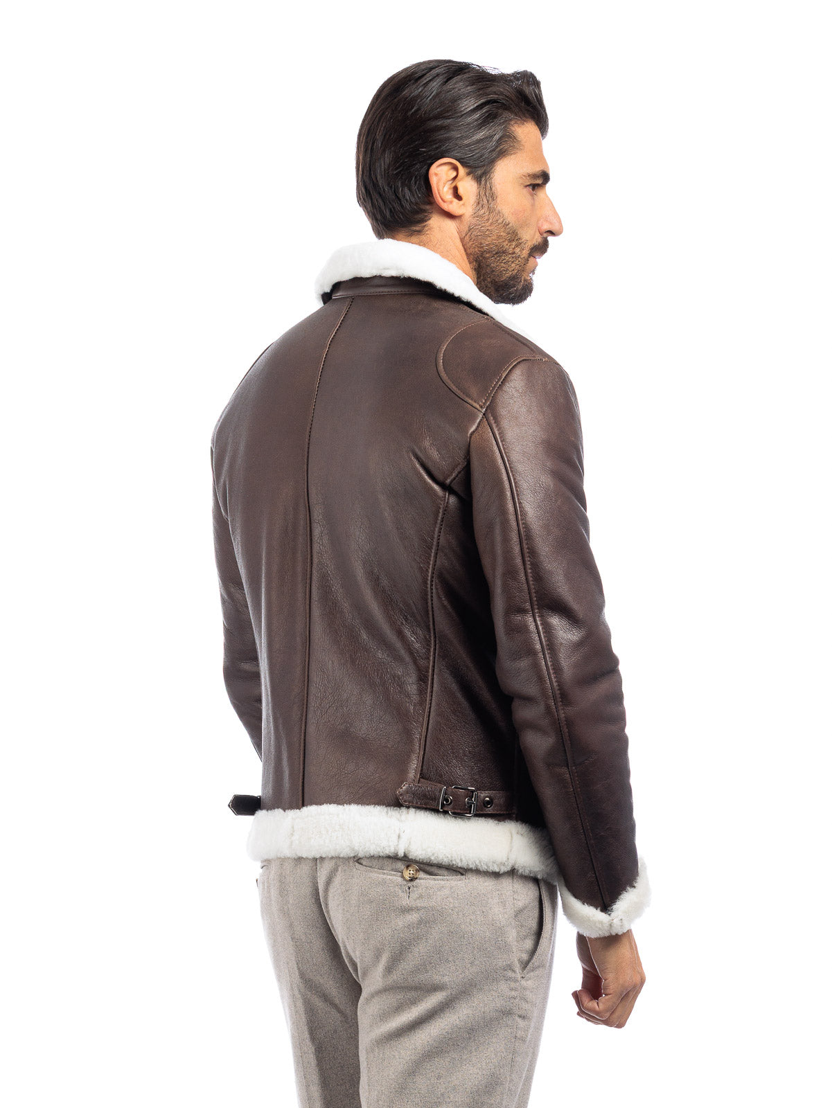Bomber 77 in montone marrone pelo bianco con zip