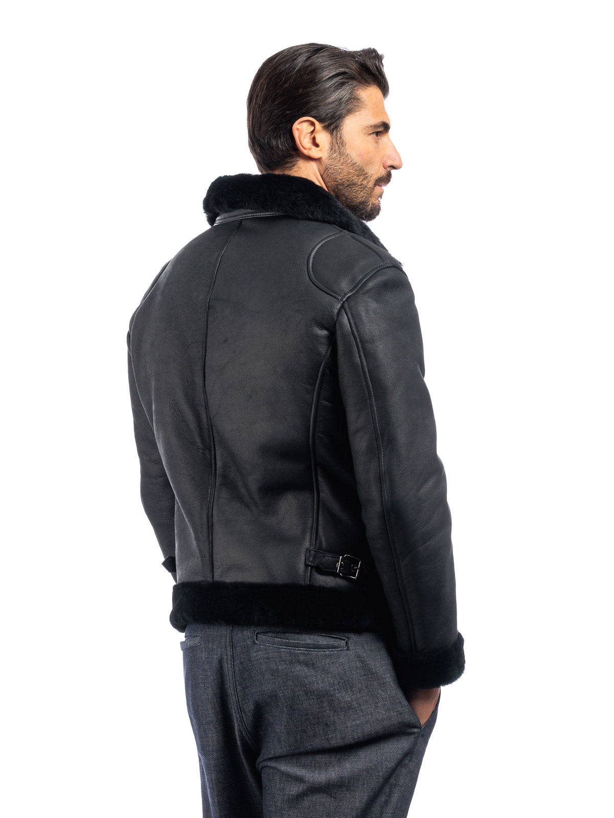 Bomber 77 in montone nero pelo nero con zip