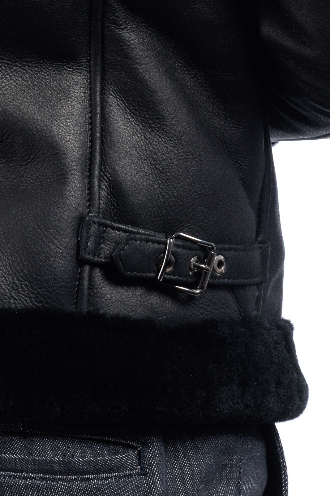 Bomber 77 in montone nero pelo nero con zip