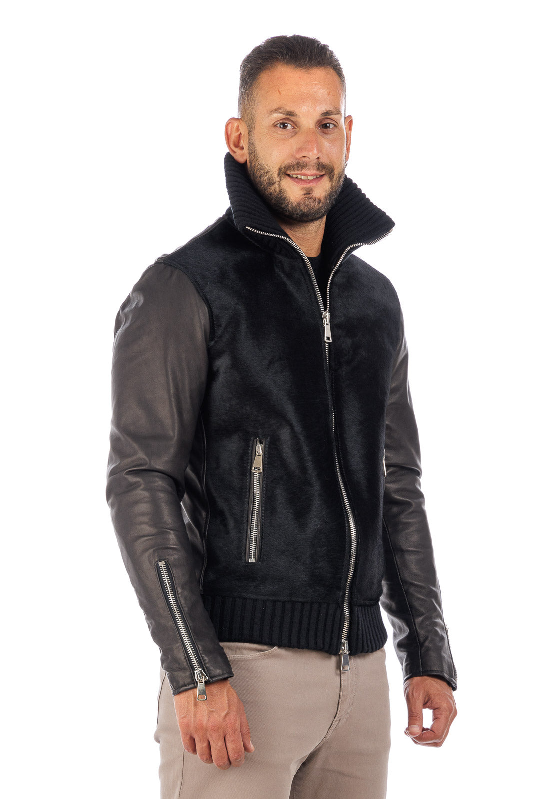 Bomber di cavallino nero con zip