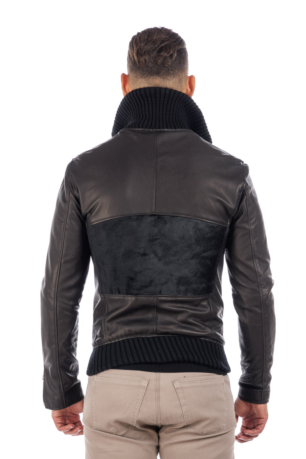 Bomber di cavallino nero con zip