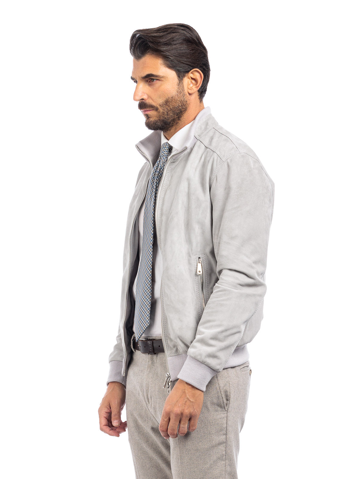 Bomber in camoscio di renna con zip POLO ghiaccio