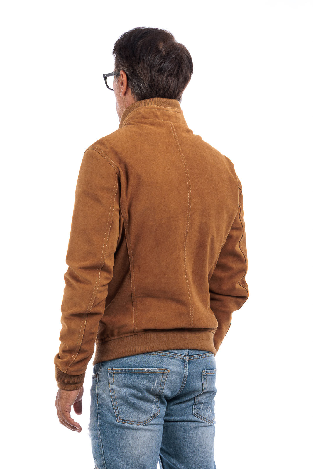 Bomber in camoscio di renna uomo con zip NUV whisky