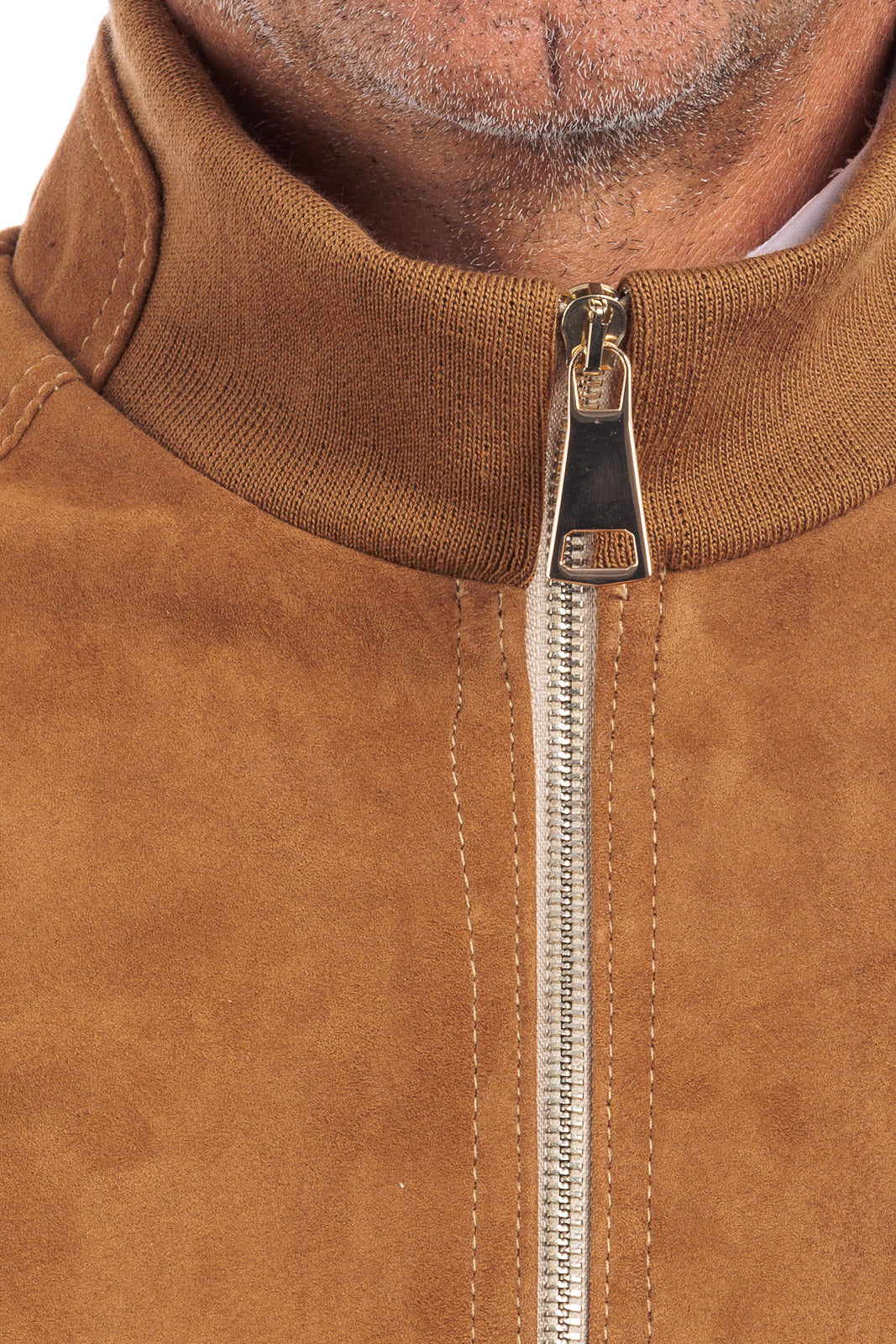 Bomber in camoscio di renna uomo con zip NUV whisky