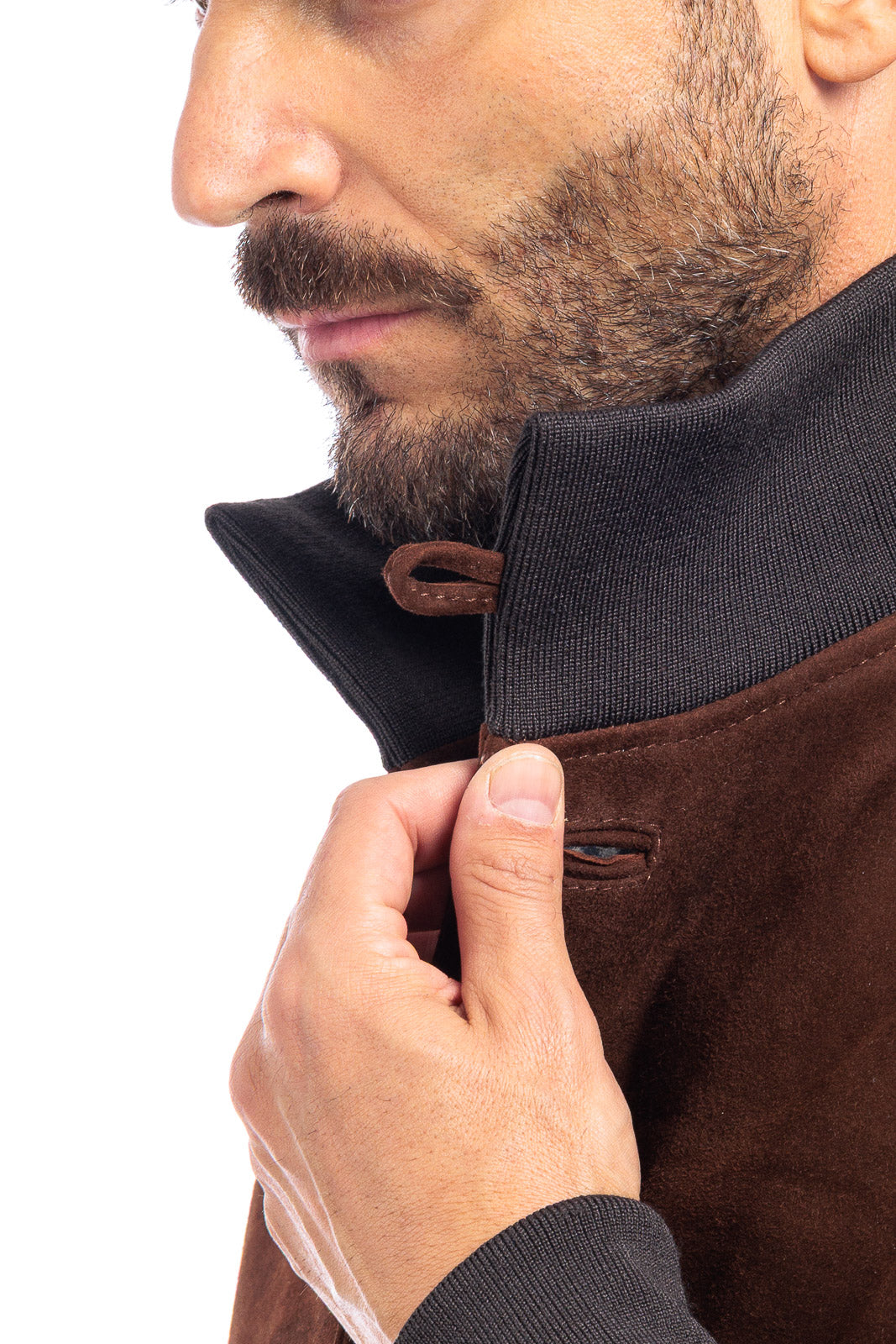 Bomber in camoscio uomo con bottoni e zip VAST marrone