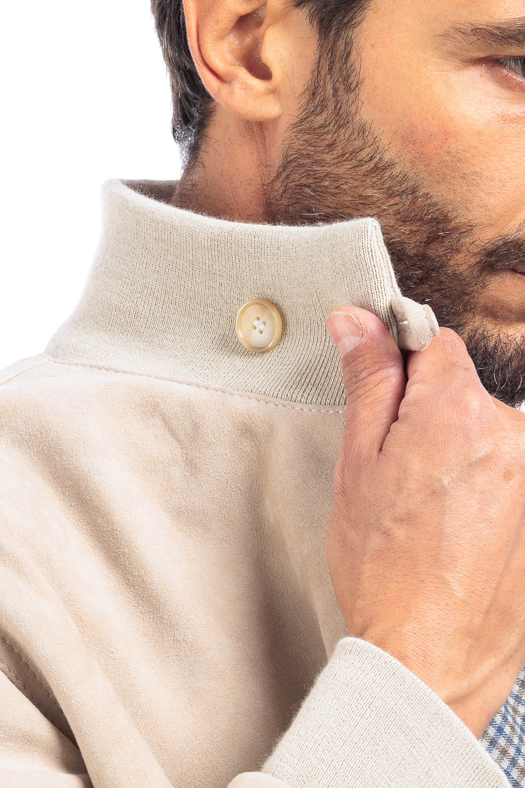 Bomber in camoscio uomo con bottoni e zip VAST panna