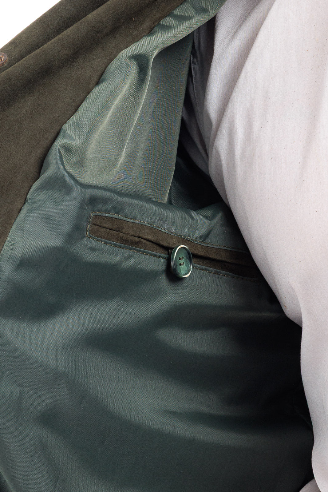Bomber in camoscio uomo con bottoni e zip VAST verde