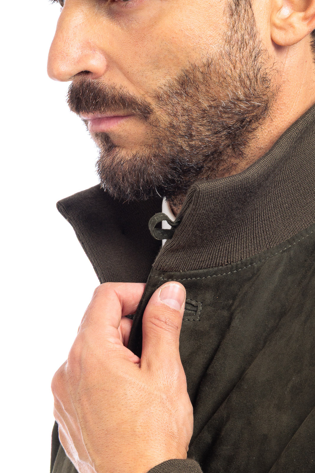 Bomber in camoscio uomo con bottoni e zip VAST verde