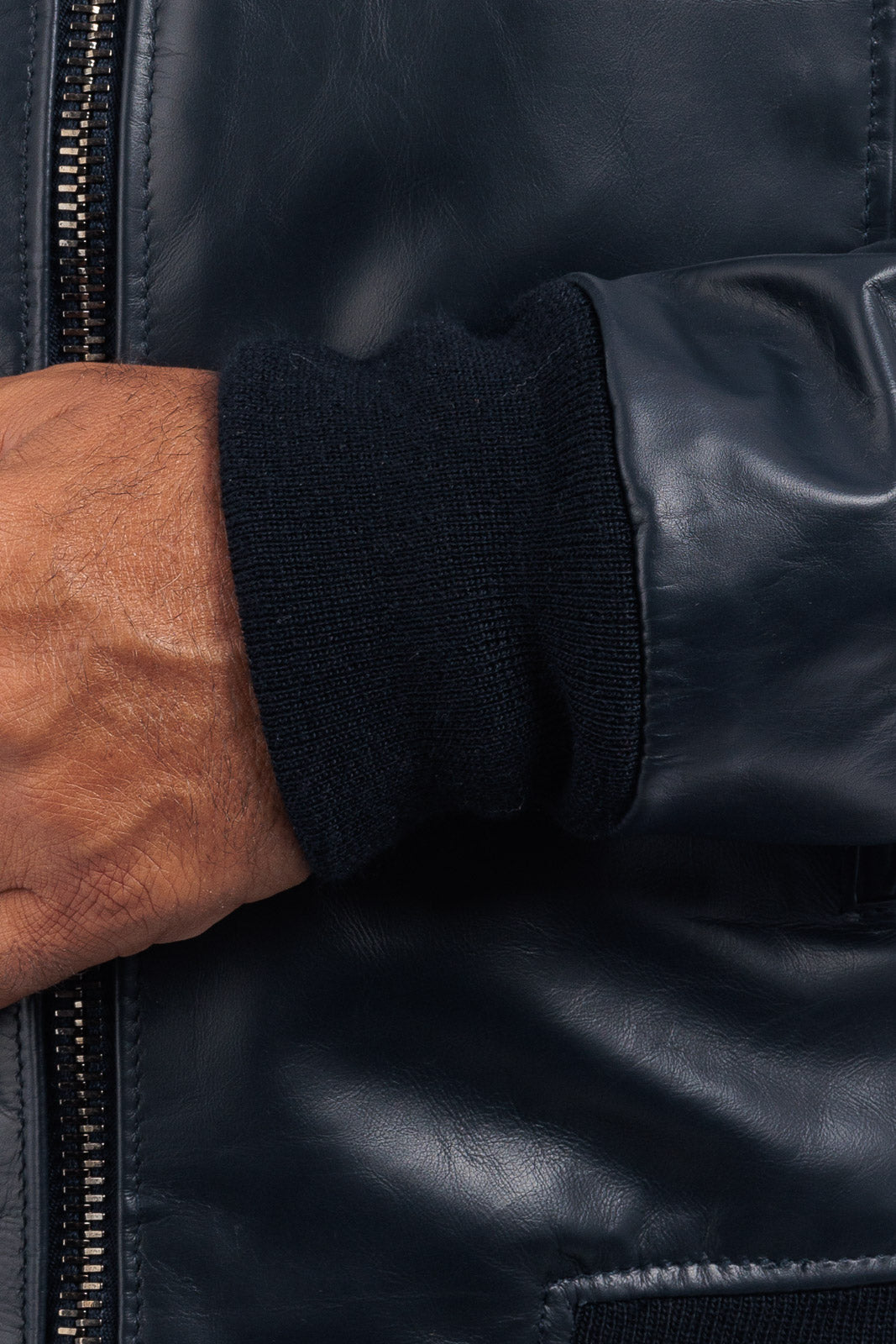 Bomber in pelle con zip GP blu