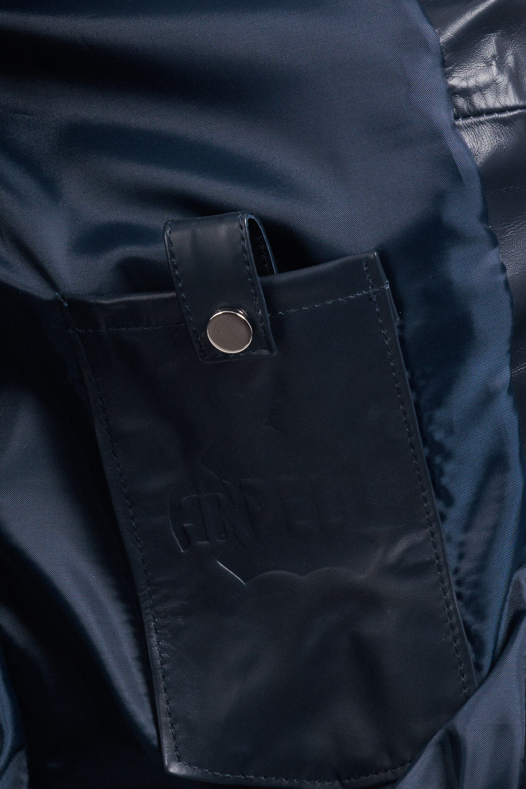 Bomber in pelle con zip GP blu