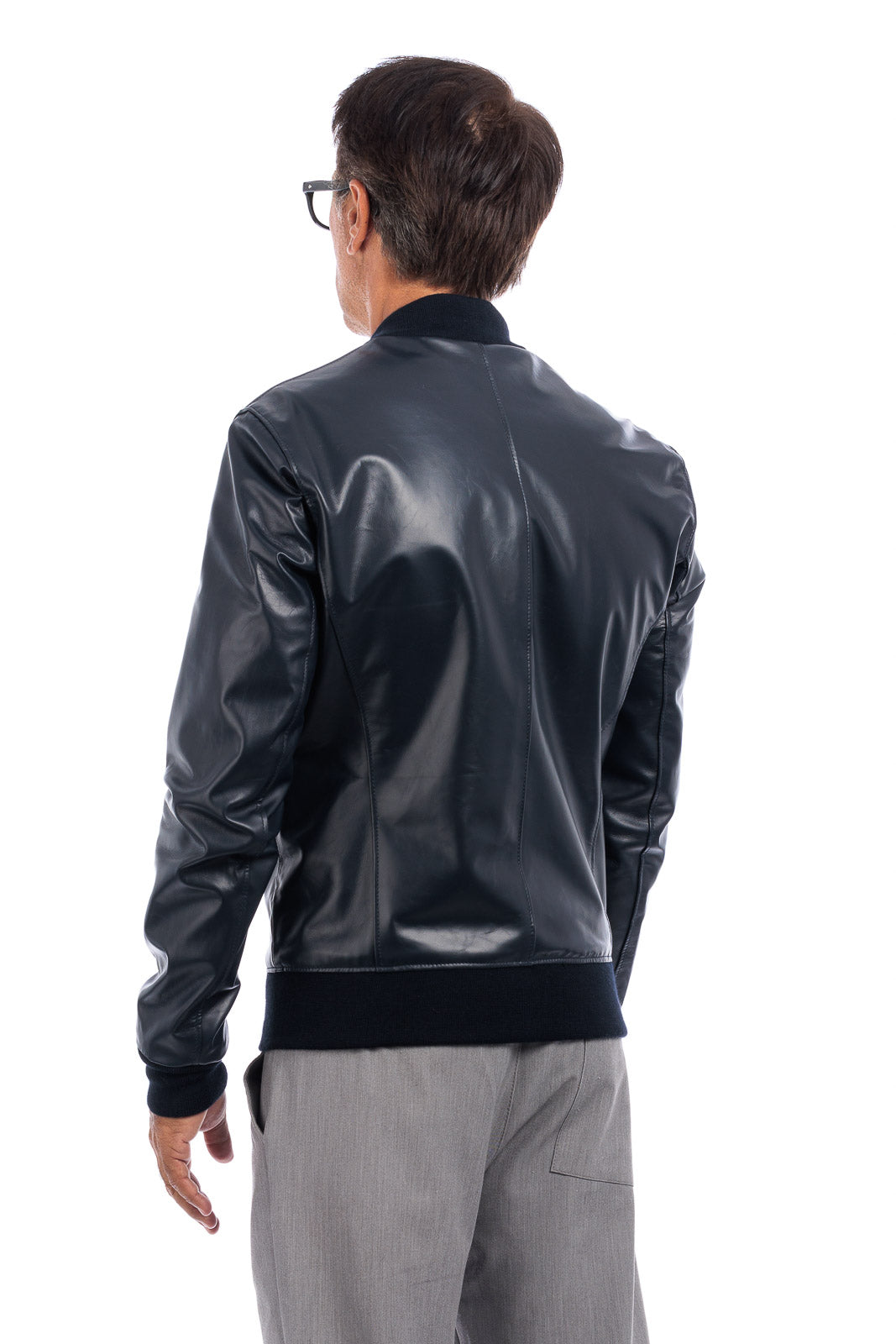 Bomber in pelle con zip GP blu