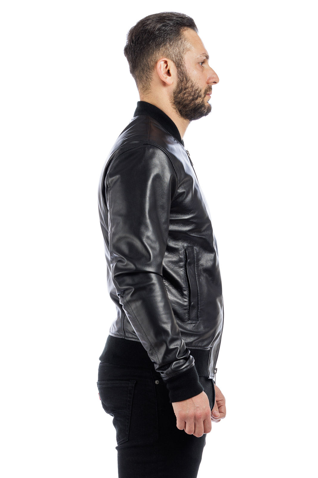 Bomber in pelle con zip GP nero