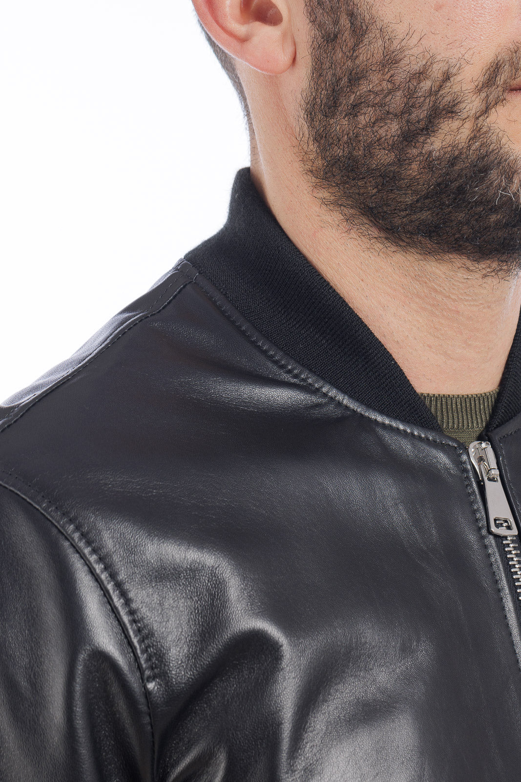Bomber in pelle con zip GP nero