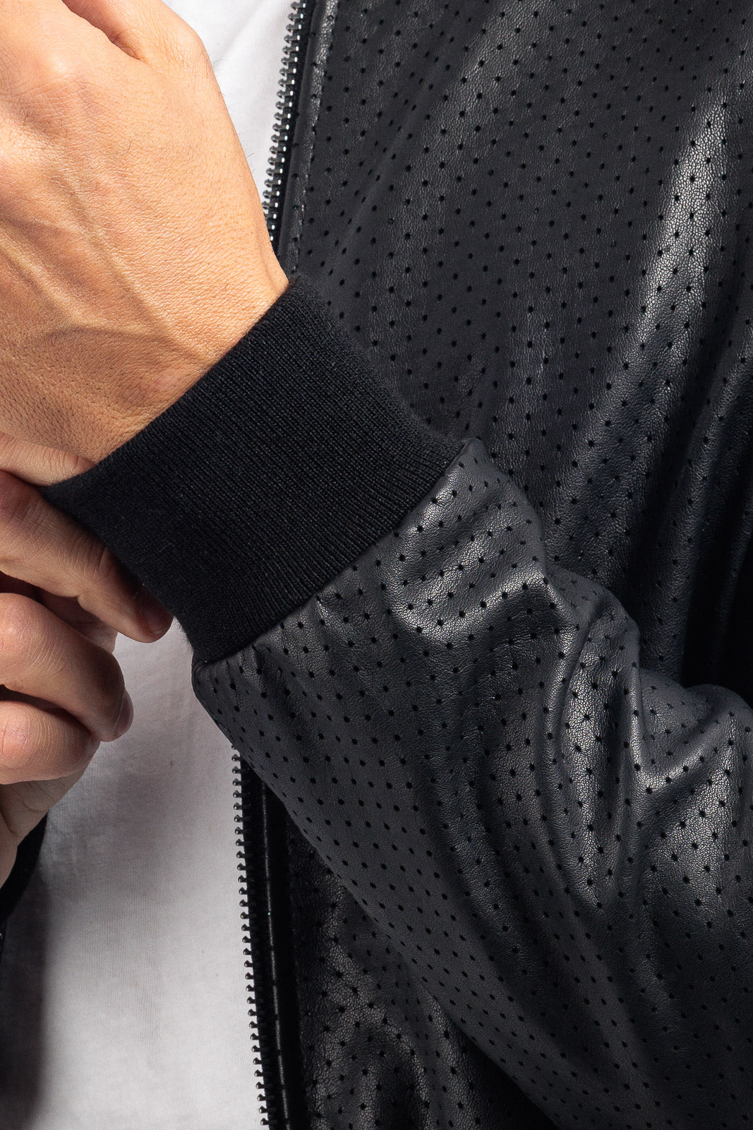 Bomber in pelle con zip GP nero traforato
