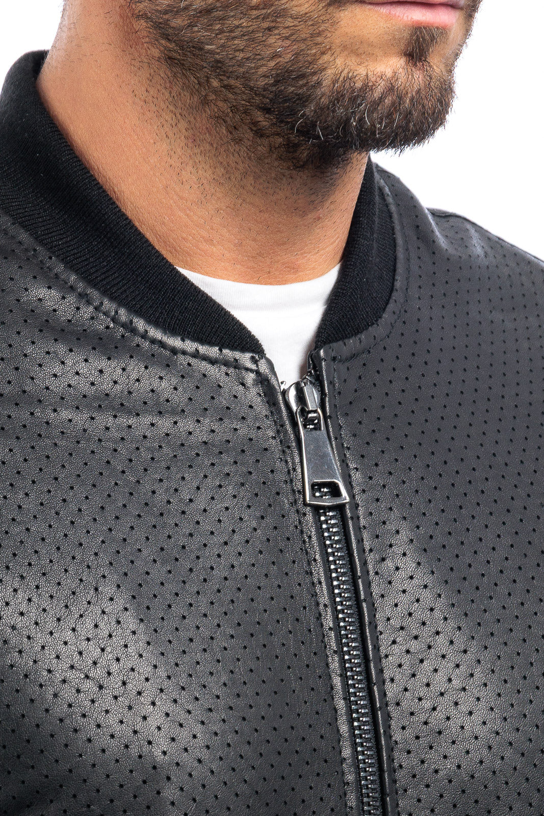 Bomber in pelle con zip GP nero traforato