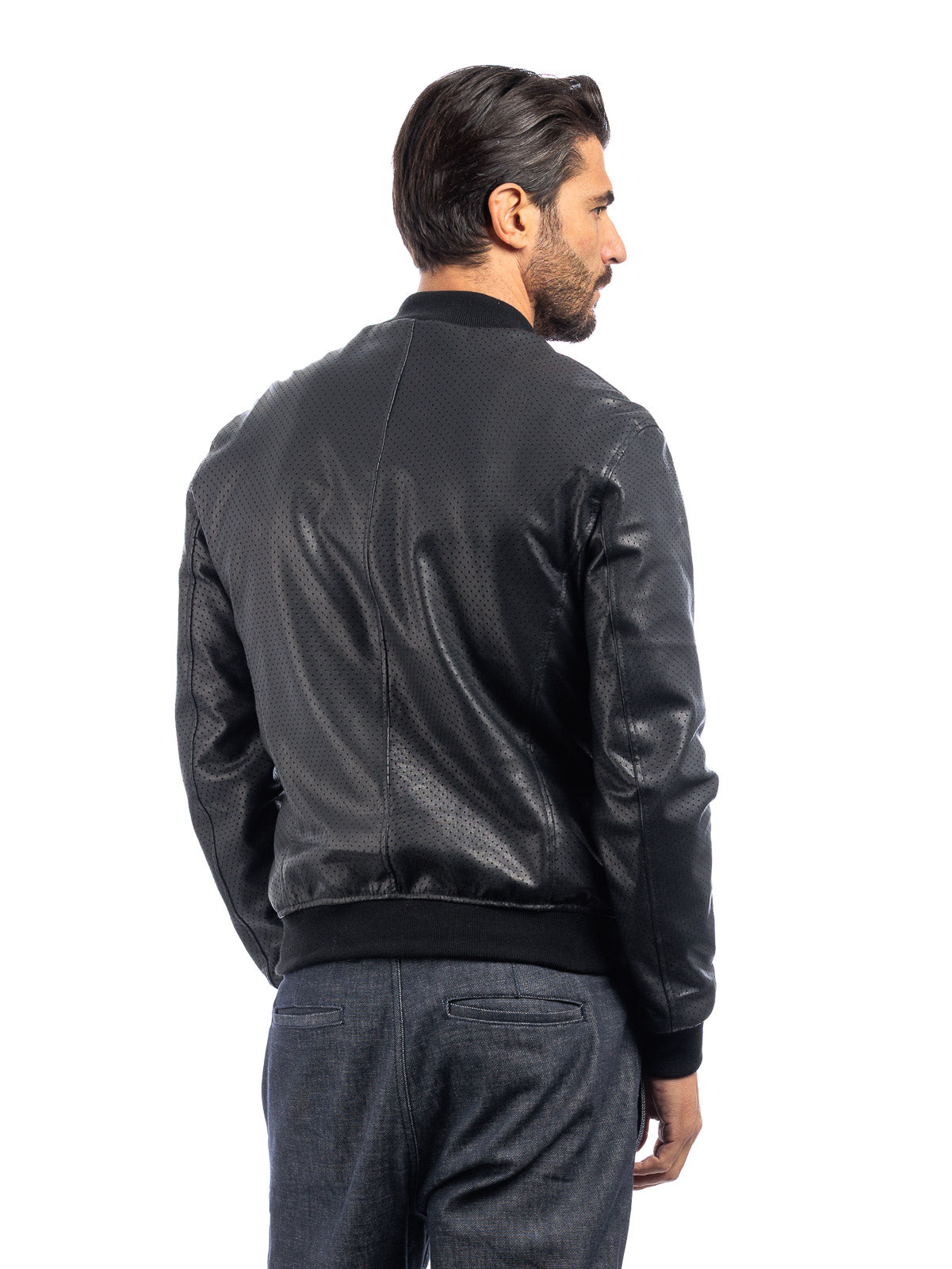 Bomber in pelle con zip GP nero traforato