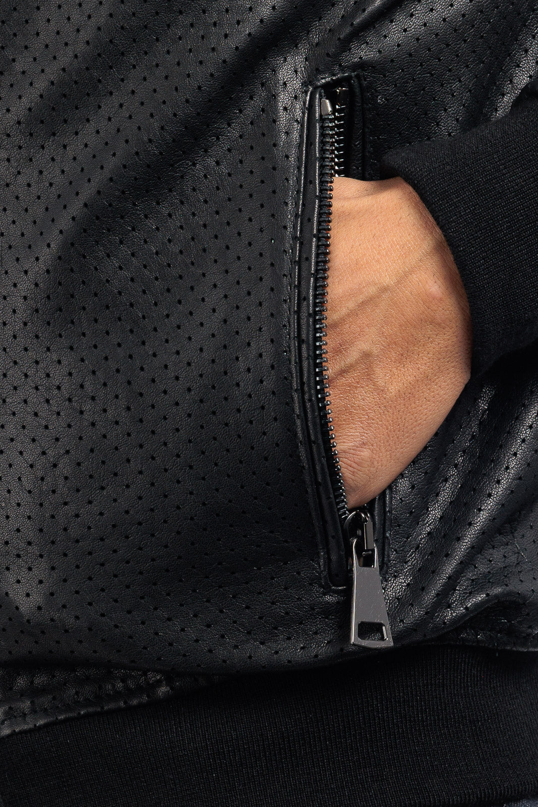 Bomber in pelle con zip GP nero traforato