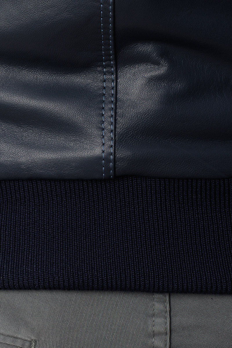 Bomber in pelle con zip POLO blu