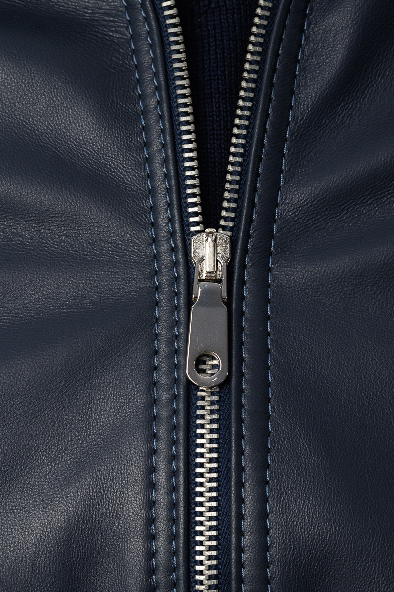 Bomber in pelle con zip POLO blu
