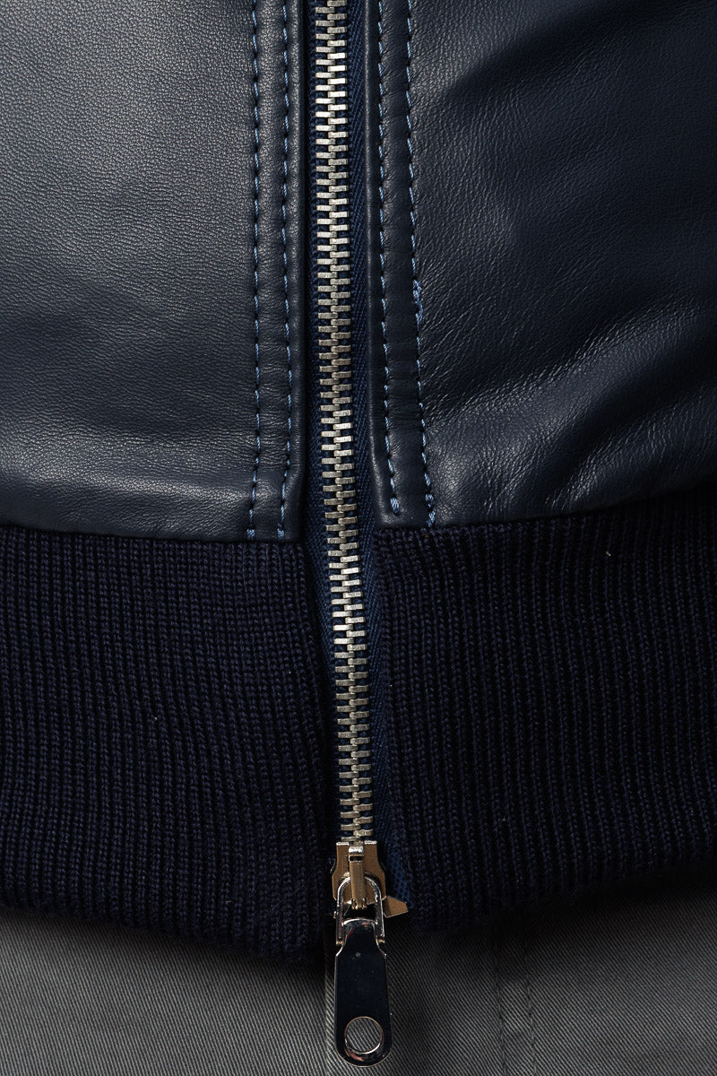 Bomber in pelle con zip POLO blu