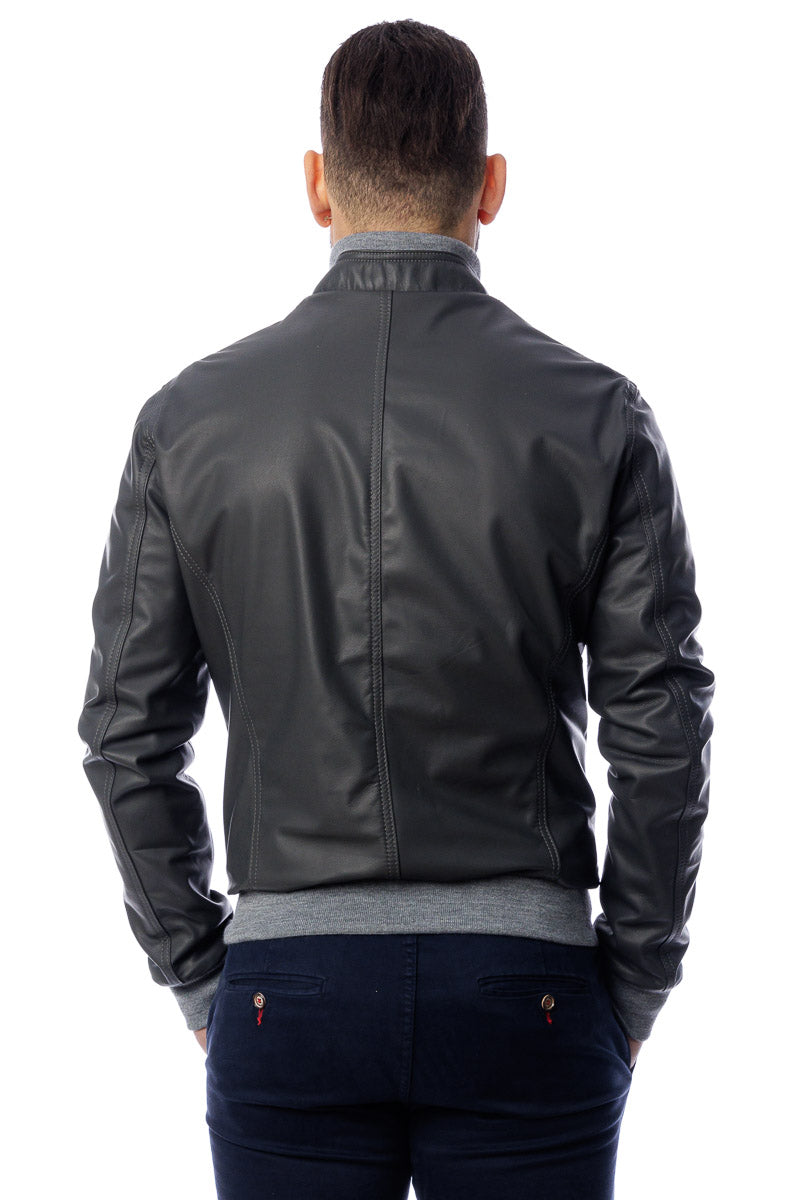 Bomber in pelle con zip POLO grigio