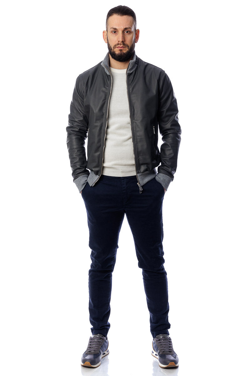 Bomber in pelle con zip POLO grigio