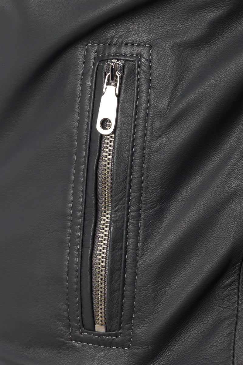 Bomber in pelle con zip POLO grigio