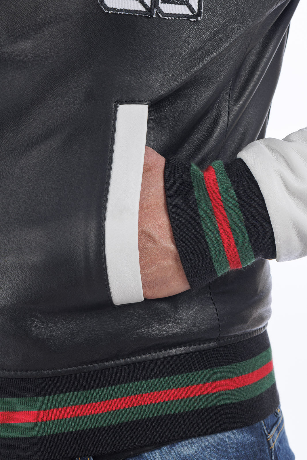 Bomber in pelle varsity college nero