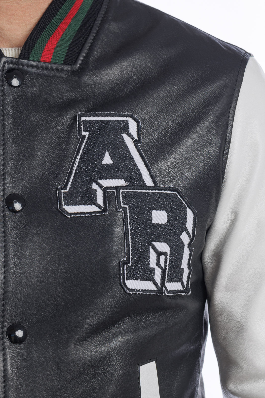 Bomber in pelle varsity college nero