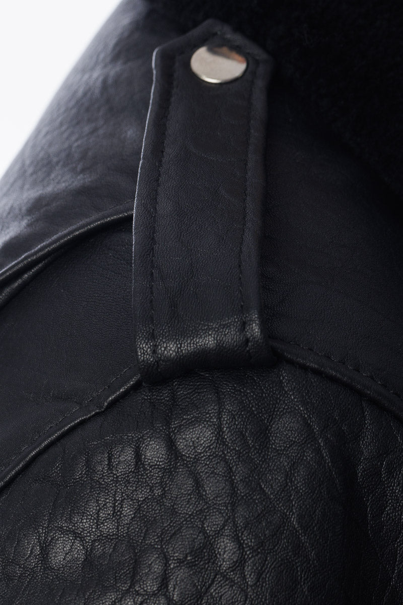 Bomber in vera pelle uomo con tasconi e collo staccabile in montone