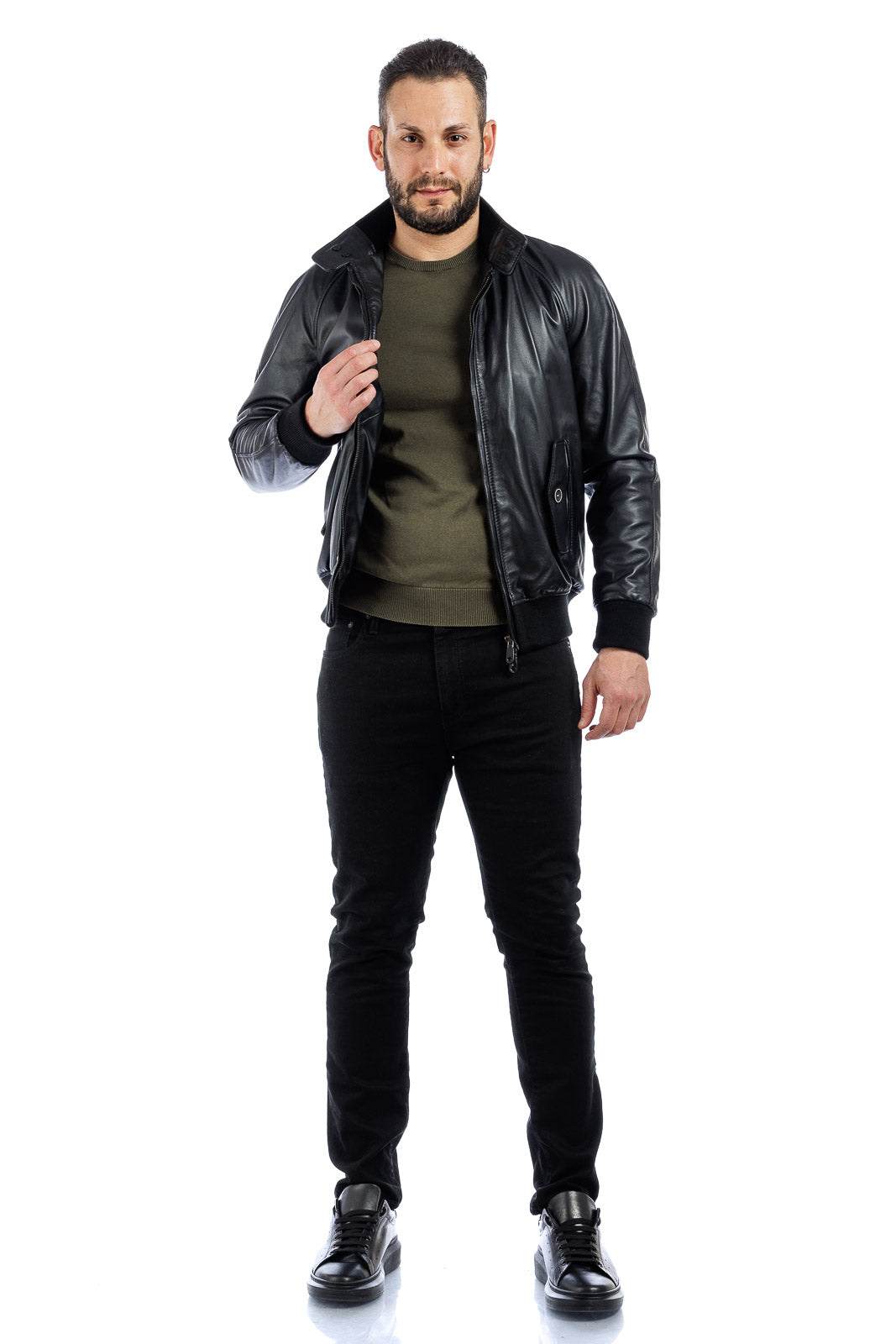 Bomber in vera pelle uomo con zip REGLAN PAT