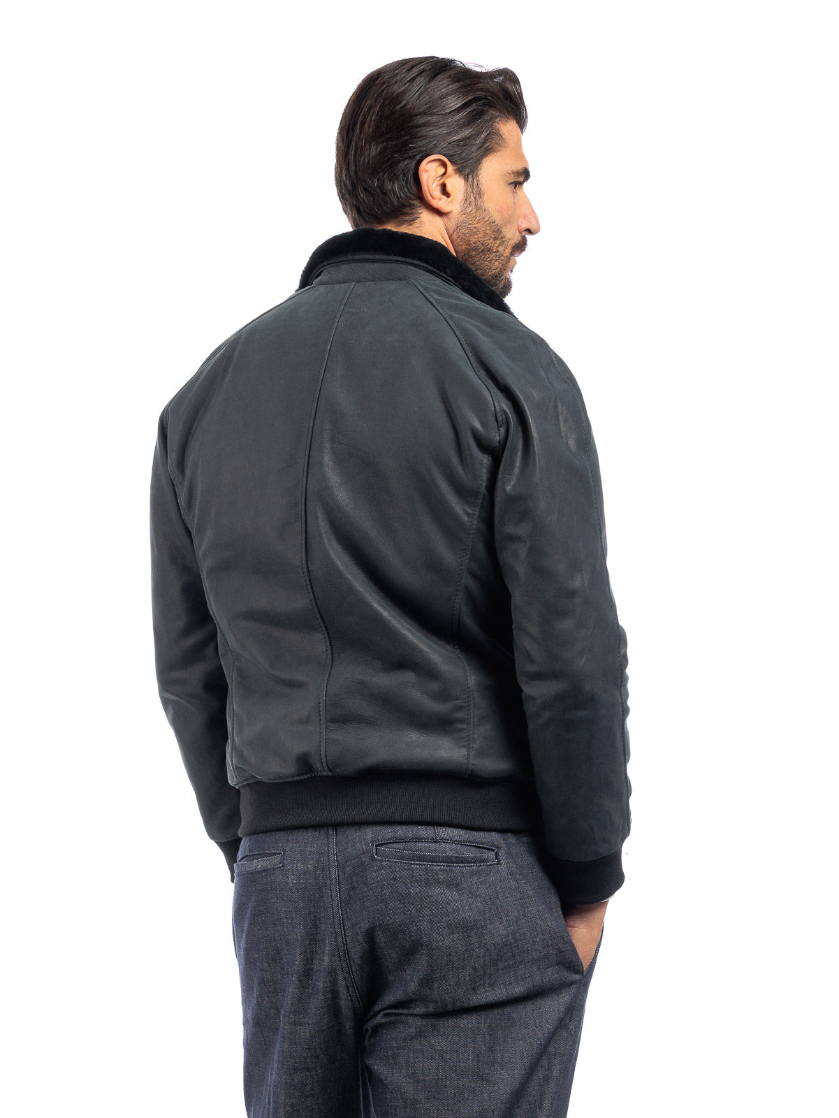 Bomber in vera pelle uomo con zip REGLAN PAT con collo in montone