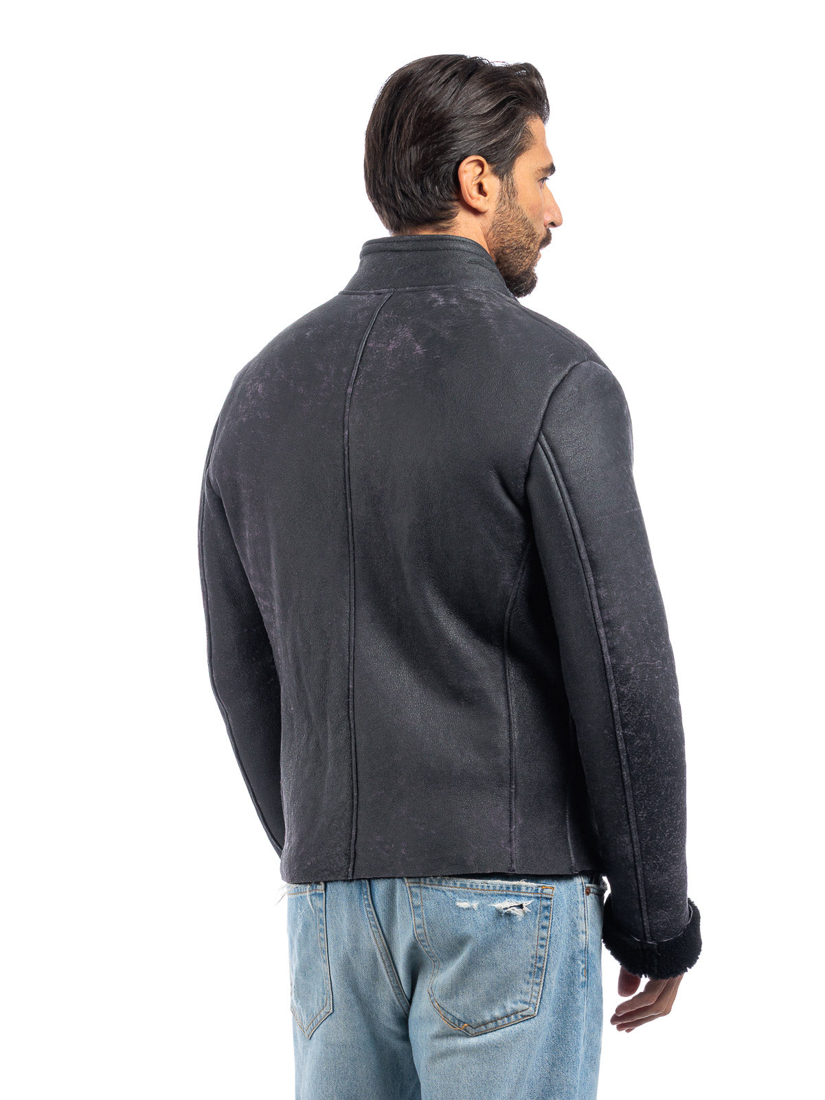 Bomber interamente in montone grigio/viola pelo nero - linea OVER