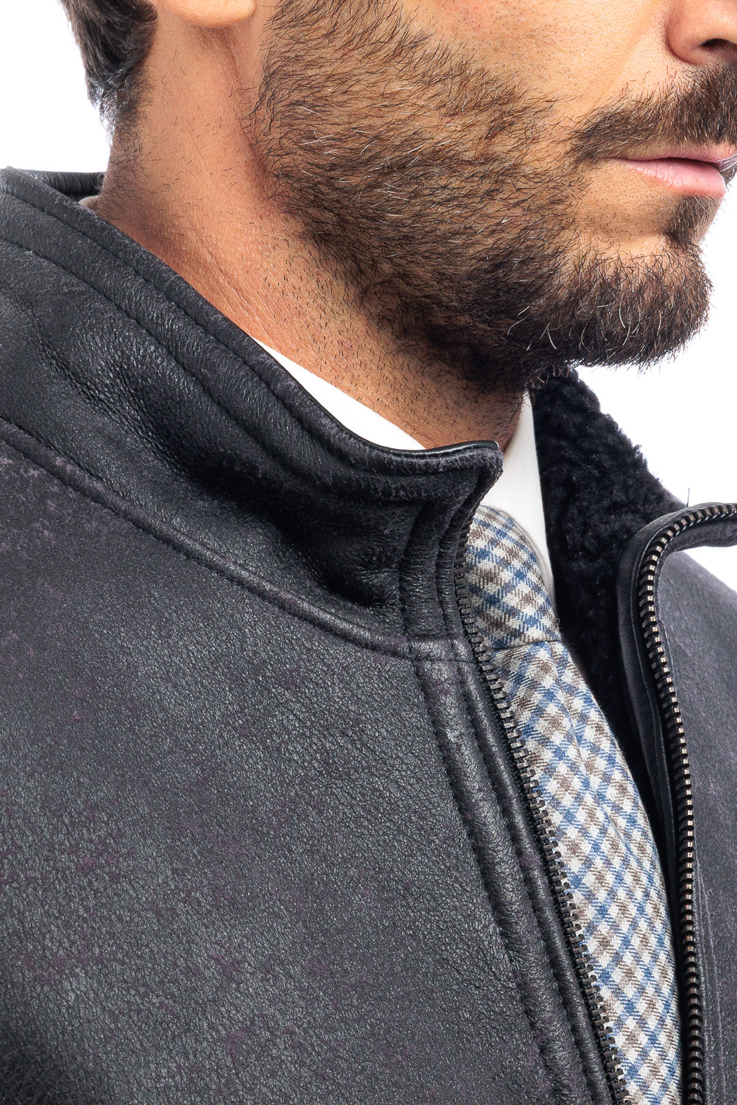 Bomber interamente in montone grigio/viola pelo nero - linea OVER