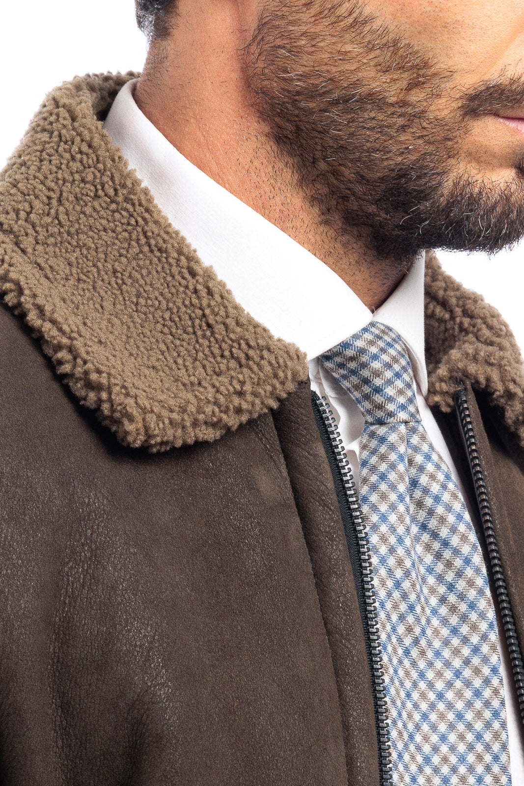 Bomber interamente in montone verde pelo taupe - linea OVER