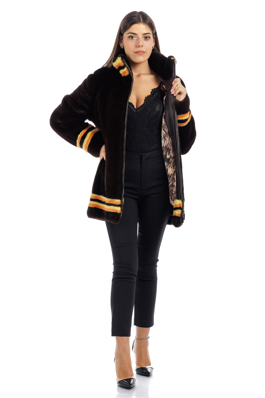 Bomber lungo di visone scanbrown
