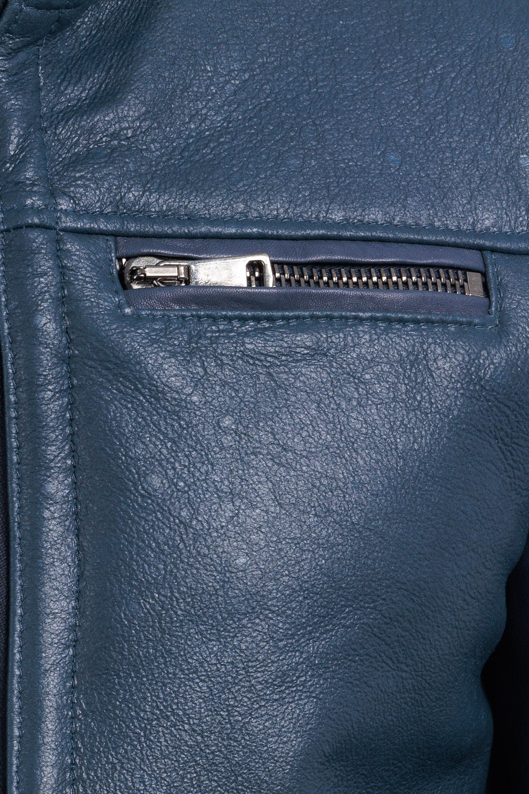 Bomber montone blu pelo nero uomo con zip e taschino