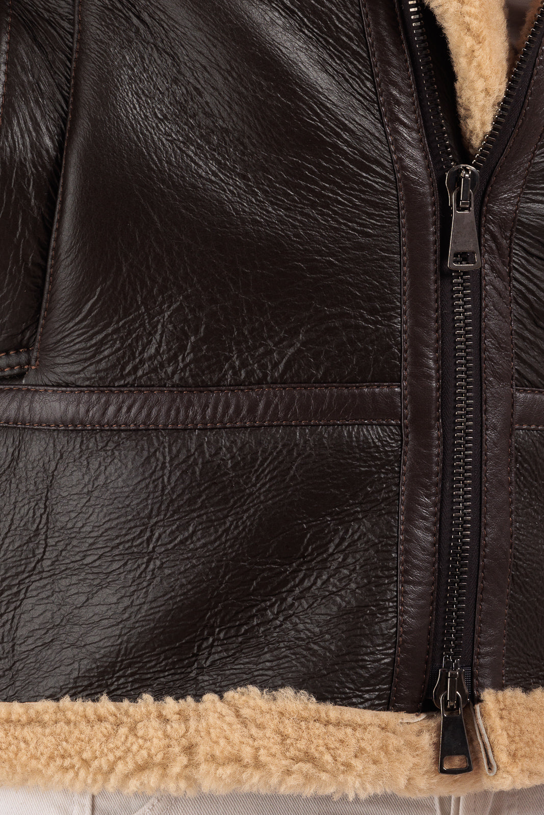 Bomber montone pelo beige con zip aviatore ROCKY B3