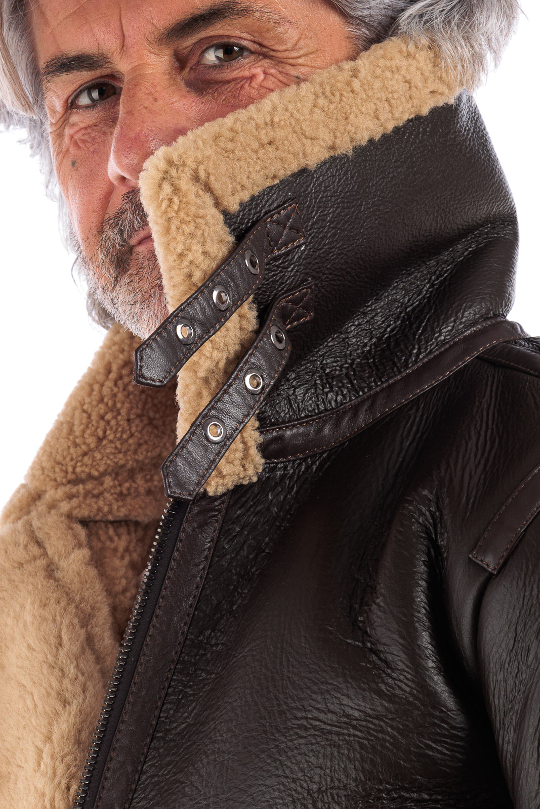 Bomber montone pelo beige con zip aviatore ROCKY B3