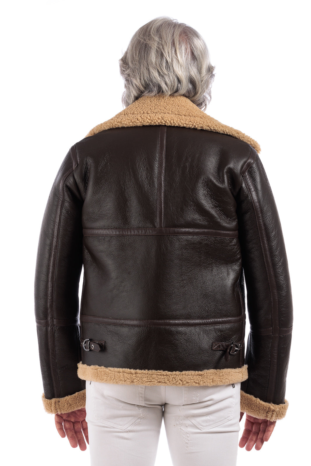 Bomber montone pelo beige con zip aviatore ROCKY B3