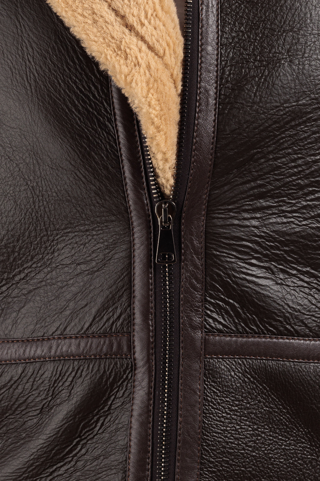 Bomber montone pelo beige con zip aviatore ROCKY B3