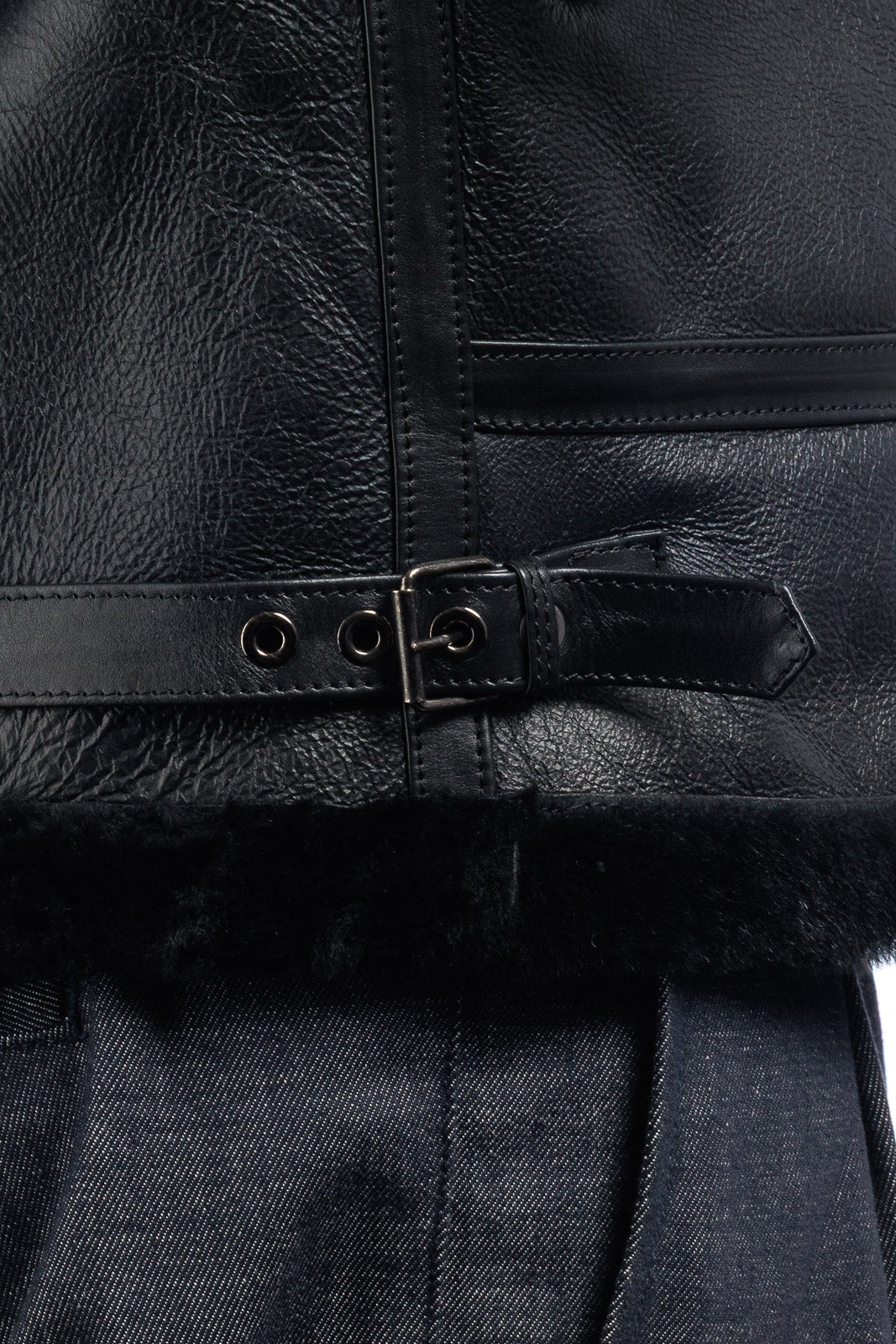 Bomber montone pelo nero uomo con zip aviatore B5