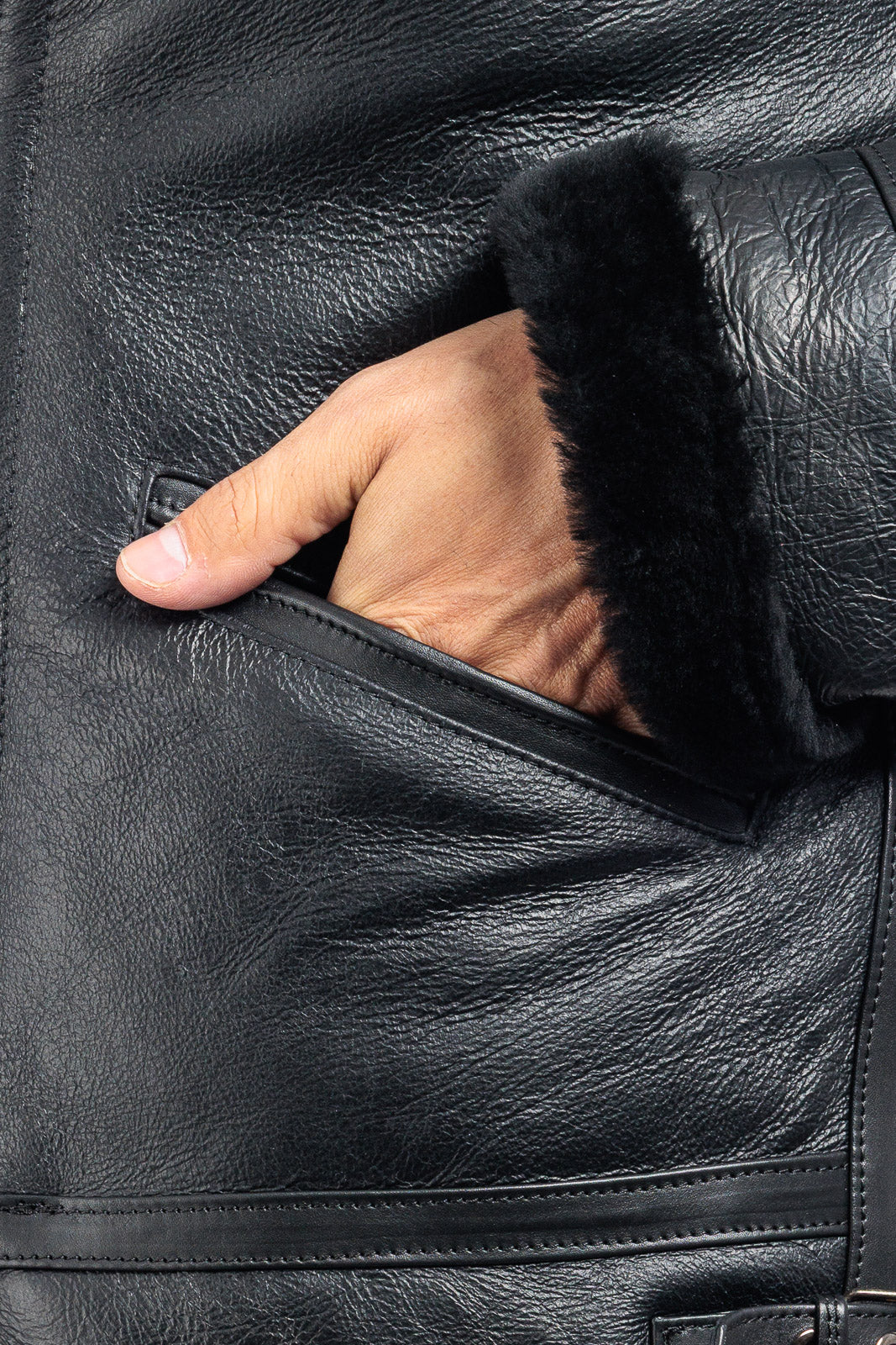 Bomber montone pelo nero uomo con zip aviatore B5