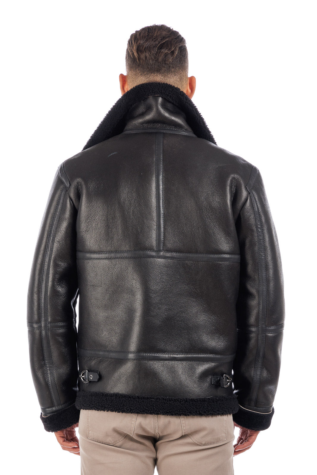 Bomber montone pelo nero uomo con zip aviatore ROCKY B3