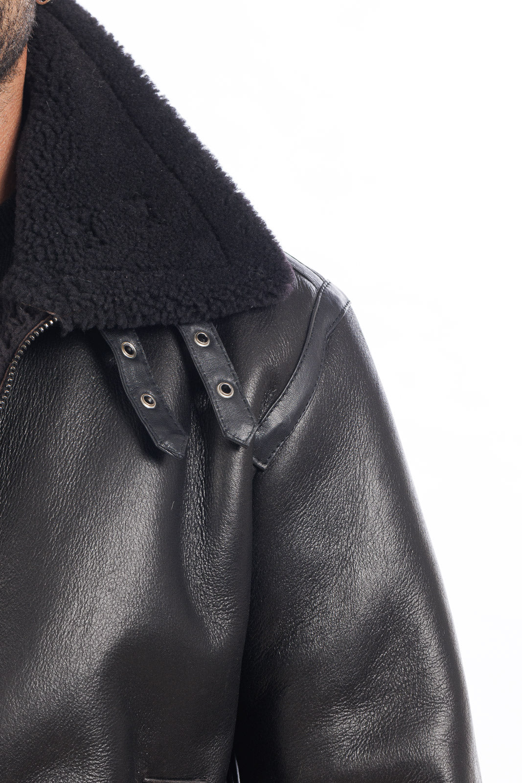 Bomber montone pelo nero uomo con zip aviatore ROCKY B3
