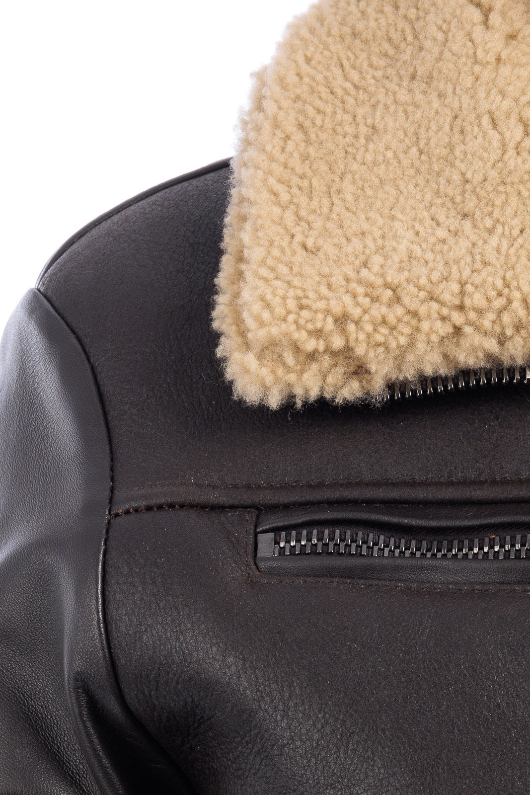 Bomber montone shearling testa di moro pelo beige con zip