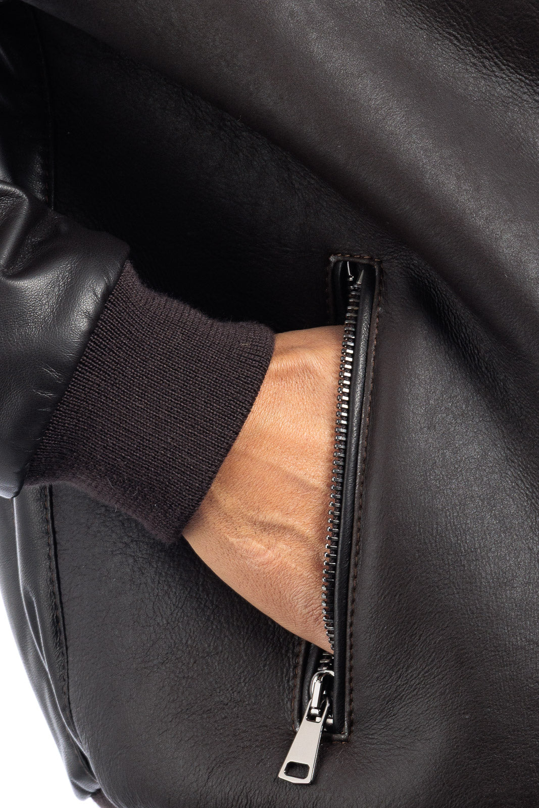 Bomber montone shearling testa di moro pelo beige con zip